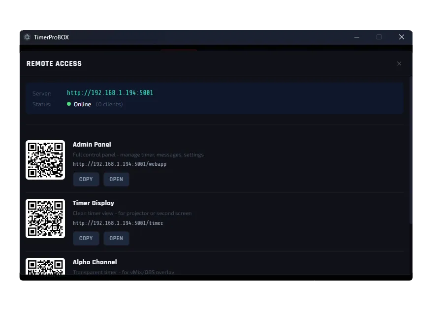 TimerProBOX responsive web remote control on a tablet